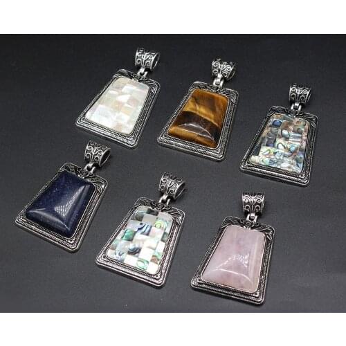 Natural Stone Alloy Pendant Lace Trapezoid Semi-Precious For Jewelry Making DIY Necklace Bracelet Accessory