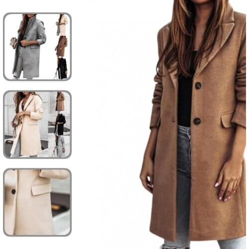 Jacket Overcoat Lapel All-Match Elegant Two Buttons Mid-Length Casual Coat Casual Coat for Date