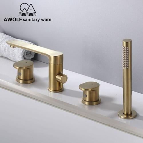 Bathroom Faucet Bathtub Shower Set Basin Faucet Split Switch 4 Pcs Brushed Gold Solid Brass Deck Mounted Mixer Faucet Tap ML8058