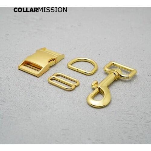Metal buckle+adjust buckle+D ring+metal dog clasp/set) DIY dog collar yellow gold 25mm webbing sewing parts high quality
