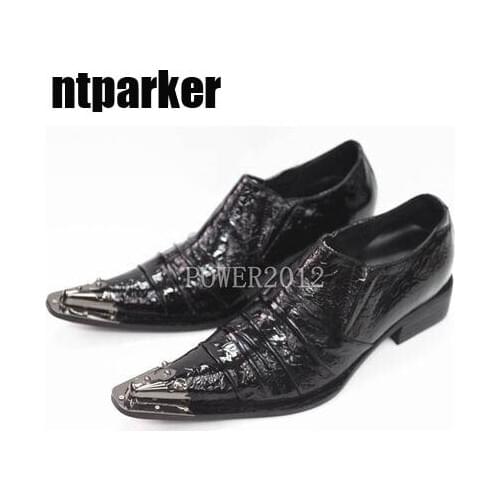 Batzuzhi-2016 New vintage Rock Style leather mans leather shoes personality pointed toe with metal Toe shoes for man,EU38-46