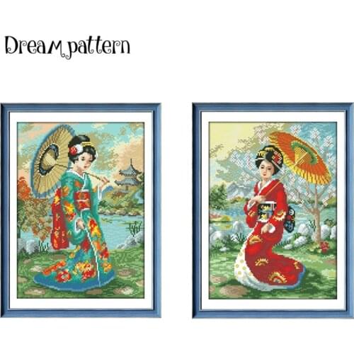Spring tour cross stitch kit Japanese girl 18ct 14ct 11ct white fabric cotton thread embroidery DIY handmade needlework