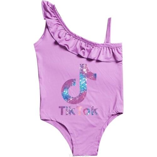 New 2021 Baby Girls Swimsuit 2~9Y Girls Swimwear Tik Tok Children Swimwear One piece Swimming suit for Kids Beach wear