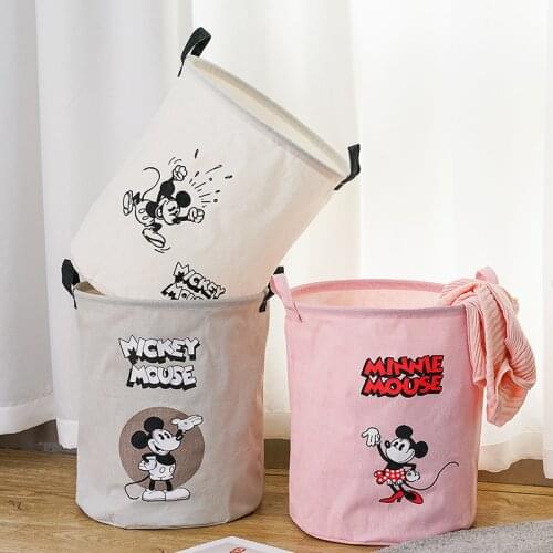 Disney Original Mickey Mouse Fabric Cylinder Dirty Cloth Basket Dirty Clothes Storage Basket Toy Folding Household Laundry Baske