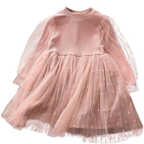 Baby Girl Autumn Winter Dress Kids Knee-length Long Sleeve dress 2-6 age Girl Cotton Mesh Princess Dress Children Birthday Party