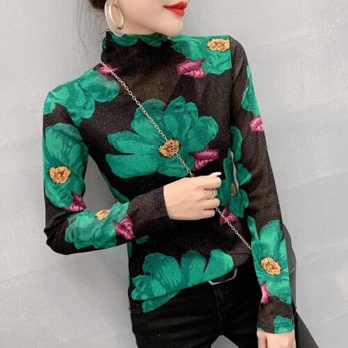 Autumn High Collar Long Sleeve Shirt Women Fashion Lace Bottoming Clothing Female Stretch Skinny Casual T Shirts