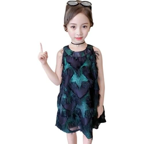 Girl Dress Star Pattern Party Dress For Kids Girl Patchwork Child Dress Summer Clothes For Girls 6 8 10 12 14