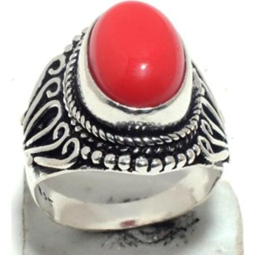 Genuine Red Coral Ring Silver , Hand Made Women Jewelry gift. Size : All Size , GRP-R 02