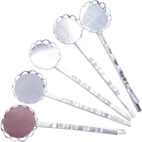 Silver Plated 300piece Hair Pins with 12mm Lace Bezel Blank Hairpins Base Tray Jewelry Findings Hair accessories HPF45