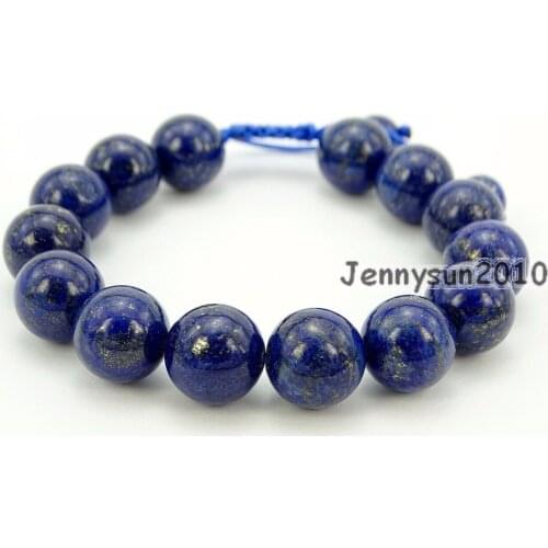Handmade 12mm Adjustable Natural Lapis Lazuli Gems Stone Round Bead Bracelet Healing Reiki 5 Strands/Pack