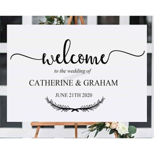 Wedding Sign Wall Decal Bride and groom name and date customization Wedding Wall Stickers Quotes Welcome to our Wedding C560