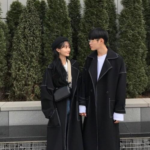 Spring and autumn long style over the knee couples wear trench coat men and womens coats with a loose black