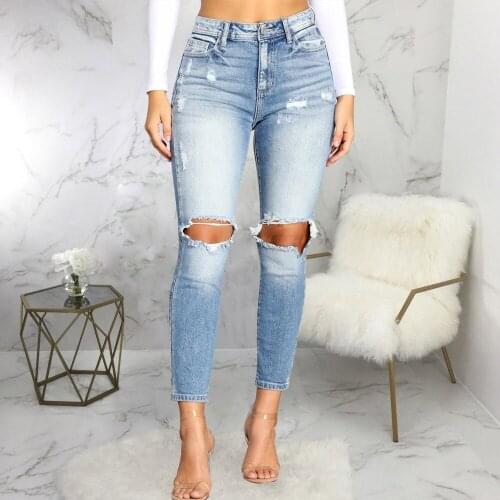 2021 Vintage Washed High Waist Denim Trousers Women Boyfriendss Full Length Mom Pant Cowboy Hollow Front Bodycon Jean Capris