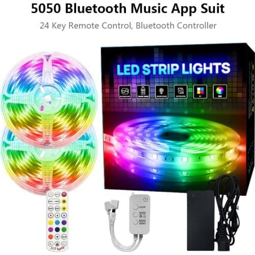 High-end RGB Bluetooth Music LED Strip Light SMD 5050 Waterproof Remote Flexible Led Ribbon 20M-5M Tape Diode DC 12V Adapter