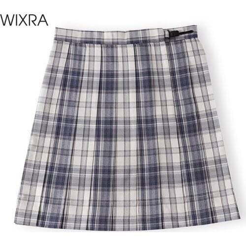 Wixra Womens Korean Plaid Pleated Skirts Stylish Bottoms Girls Sexy Cute JK Uniform Preppy Style High Waist Ladies Spring Summer
