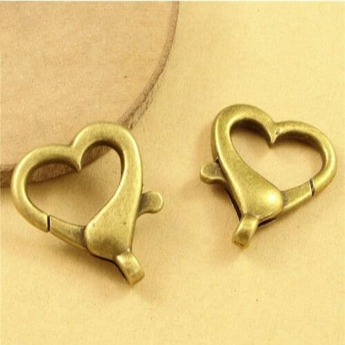10pcs/lot Antique Bronze Heart Lobster Clasp Hooks For Necklace Bracelet Chain DIY Jewelry Accessory Findings 22x27MM