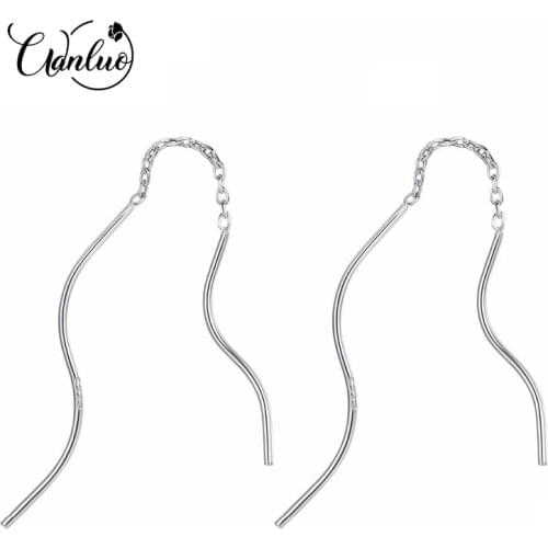 WANLUO Silver Earrings Long Irregular Wicker Drop Earring Genuine 925 Sterling Silver Hoop Jewelry for Women Fashion Earrings