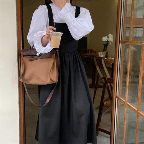 Alien Kitty New Vintage Suits Elegant Puff Sleeves Shirts High Street Autumn 2021 Casual Vest Dress Office Lady Two Piece Sets