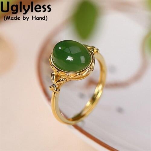 Uglyless Pretty Natural Spinach Green Jade Jasper Jewelry for Women Luxury Gemstones Rings 100% Genuine 925 Sterling Silver Ring