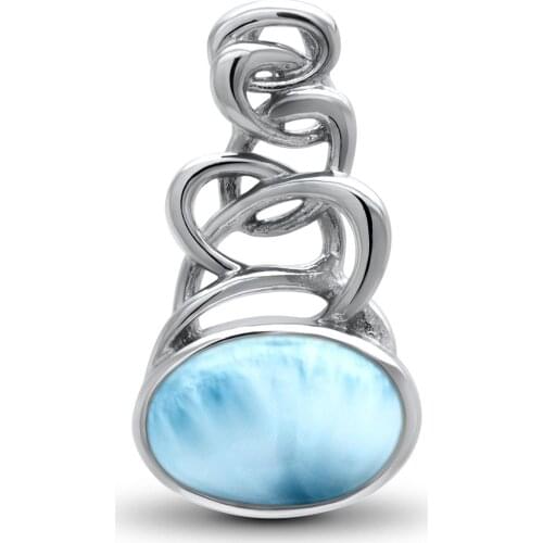 Hot Selling 925 Sterling Silver Blue Natural Dominica Larimar Womens Pendant Necklace For Gift