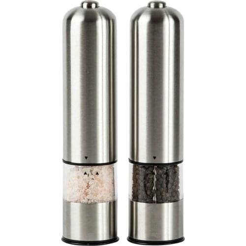 1pcs Round Pepper Grinder Electric Mill In Stainless Steel Mill or Pepper Mill-Silver Color-With Ligh Salt and Pepper Grinder