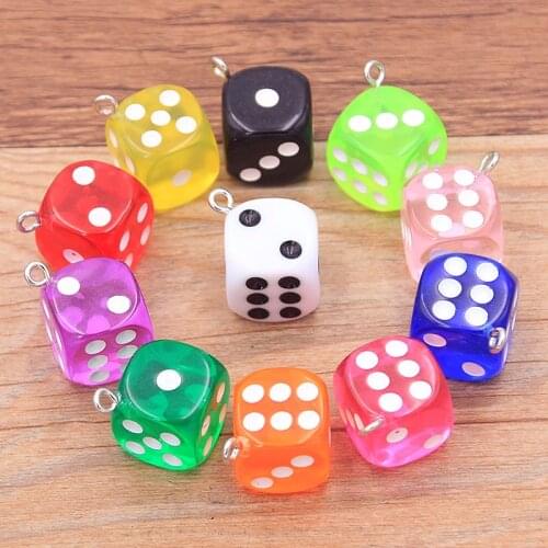 10Pcs 14X17MM 11 Color Transparent Dice DIY Earring Pendants Miniature Figurines Resin Craft Cabochon Charms Making Accessories