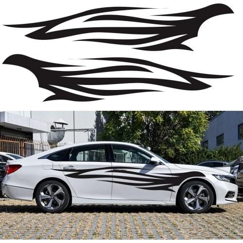 Hot 2pcs Flame Totem Automobile Stickers Bumper Stripe Graphic Body Applique Universal Long Striped Stickers Waterproof PVC