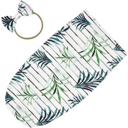 Newborn Baby Daily Sleeping Bag +Headband 2PCS Stripe/Floral Printed Wrap Blanket Infant Boys Girls Photography Prop