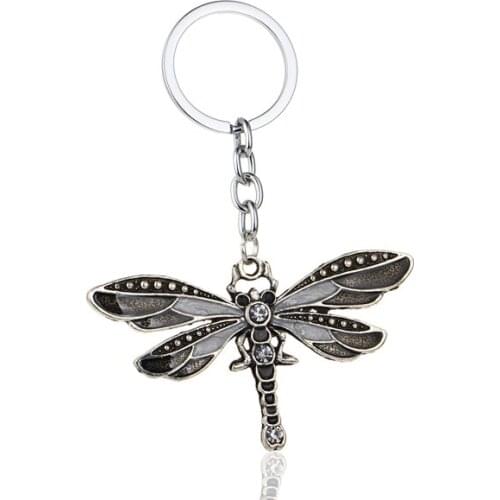 36PC Gray Animals Crystal Rhinestone Dragonfly Keyrings Charm Pendant Keychains Women Men Family Friends Jewelry Gifts Key Rings