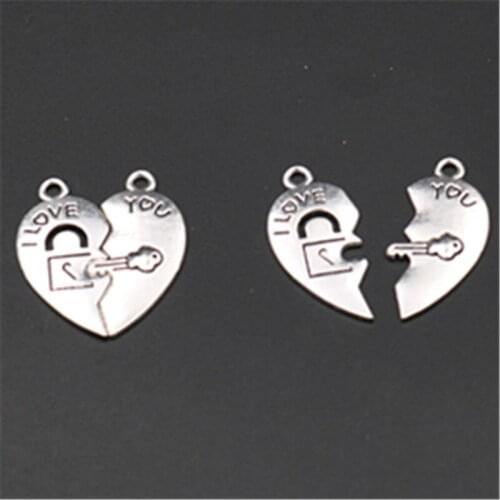 8pcs Silver Color Alloy Puzzle Charm I Love You Peach Heart Pendant For Necklace Bracelet DIY Jewelry Findings A705