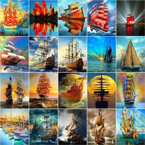 Diy 5D Diamond Painting Sailboat Diamond Embroidery Ship Cross Stitch Sunset Landscape Rhinestone Mosaic Kit Art Gift Home Decor