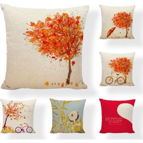 New Simple Autumn Leaves Pillow Case Golden Maple Leaf Red Hearts Living Room Sofa Bedroom Car Seat Decorative Cushion Cover