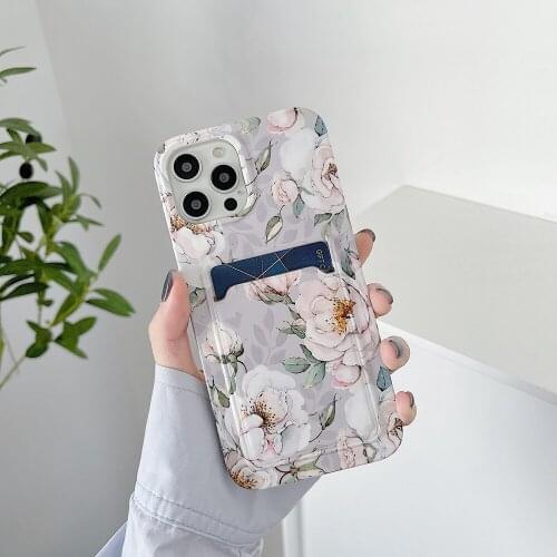 Tobebest Retro Floral Card Holder Phone Cases for iPhone 12 Pro Max 11 Pro Max X XS XR 7 8 Plus SE2020 Soft IMD Cover
