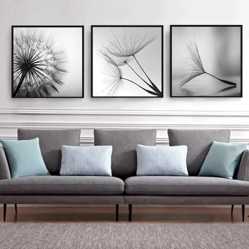 Black and White Nature Dandelion Flower Canvas Painting Modern Art Print Poster Home Decor Living Room Abstract Wall Pictures