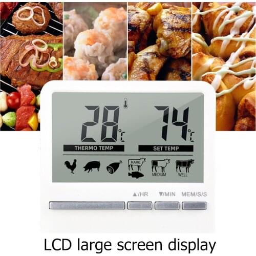 Digital Kitchen Grill Thermometer LCD Display Long Probe Cook Alarm Timer Food Meat Cooking Alarm Timer Measuring Tools