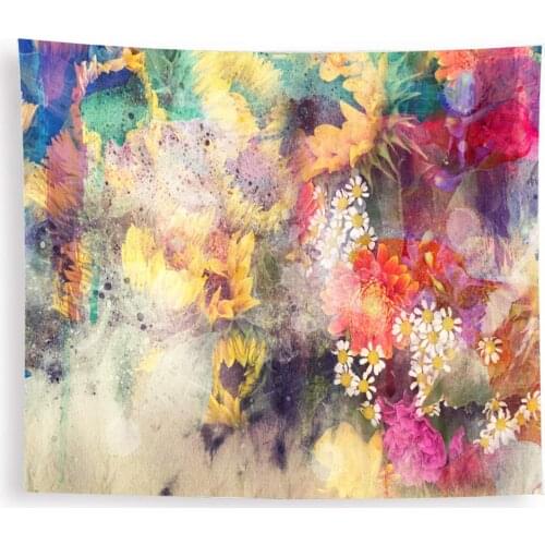 Flower Tapestry Watercolor Style Floral Yellow Sunflower Wall Hanging Spring Decorative Bedroom Living Room