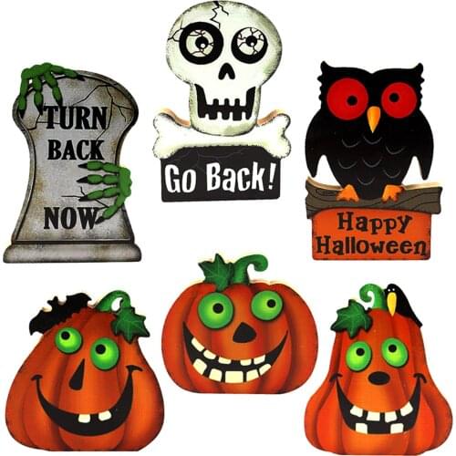 Halloween Wooden Ornaments Ghost Festival Pumpkin Skull Tombstone Owl Party Scene Decoration JW
