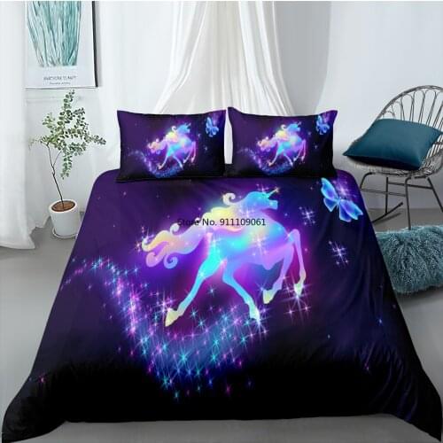 Home Textiles Black Creative Magical Gloss Unicorn Bedding Set for Kids Cartoon Child Duvet Cover 135x190 Bedroom Decoration