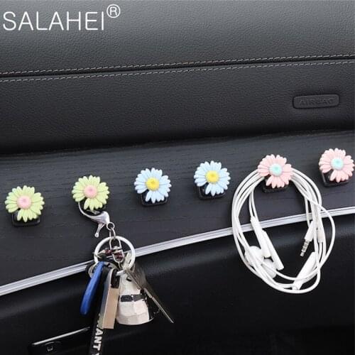 Car Invisible Hooks Storage Portable USB Cable Headphone Key Organizer 3 Color Small Daisy Flowers Hanger Mini Adhesive Hook Up