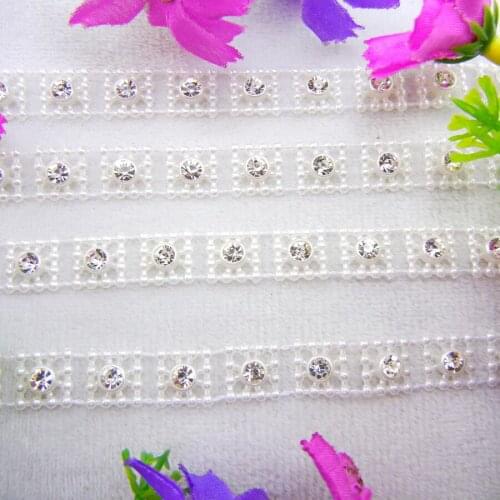 Square shape Plastic base Pearl clear Crystal rhinestone chain string banding applique Sew On glue on garments shoes diy trim
