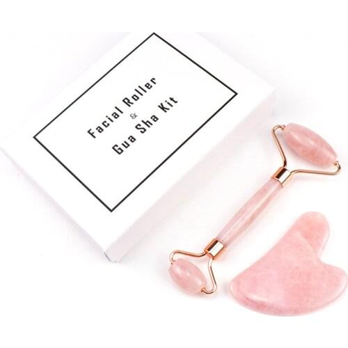Rose Quartz Jade Roller gua sha Face Slimming Massager Face Lifting Natural Jade Stone Facial Massage Roller Massage Tool