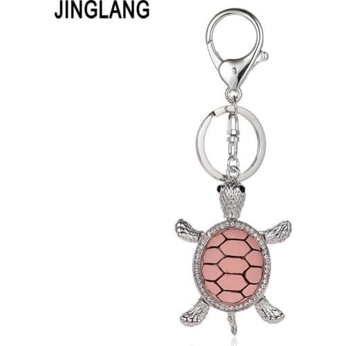 JINGLANG Silver Color Metal Keyring Dangle 3D Enamel Tortoise Animals Charms Key Chains For Women Luxury Wallet Handbag Jewelry
