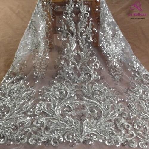 La Belleza 2021 fashion bridal lace,Hight patterns lace fabric,silver beading wedding dress lace fabric 51'' width 1 yard