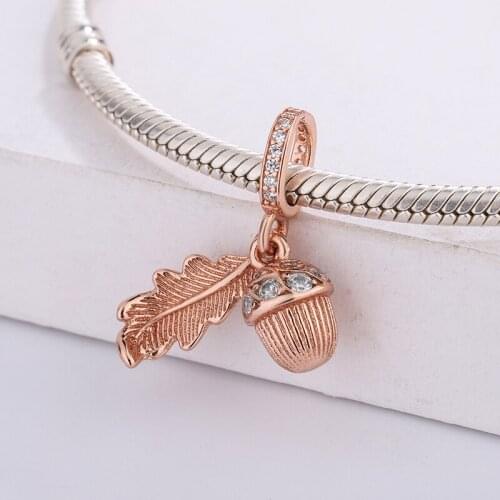 Fashion 925 Sterling Silver Rose Acorn & Leaf Infinite Beads Pendant Charm Bracelet DIY Jewelry Making For Original Pandora