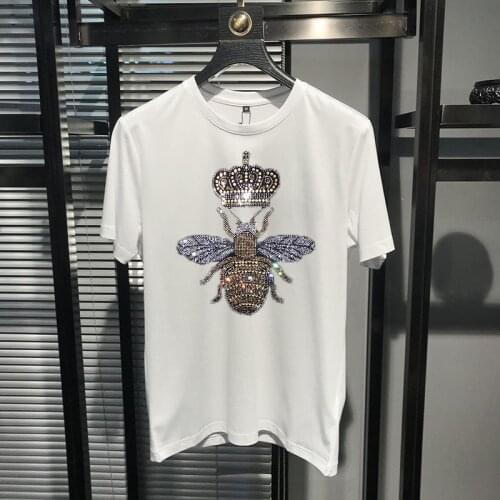 Bee Top Quality Short Sleeve Anti-Wrinkle Design New Trend Hip-Hop Mens T-Shirt Hot Drilling