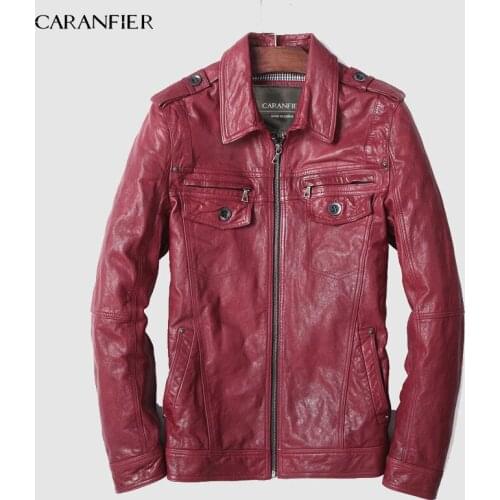 CARANFIER Mens Real Sheepskin Leather Jacket Motorcycle Genuine Jacket Men Vintage Veste Cuir Homme Designer Leather Clothing