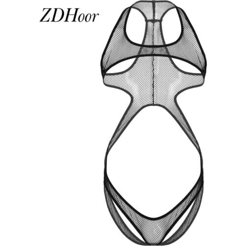 Mens Sexy Hollow Out Fishnet Bodysuit Lingerie Open Chest Butt Wrestling Singlet Leotard Mankini Jumpsuit Jockstrap Underwear