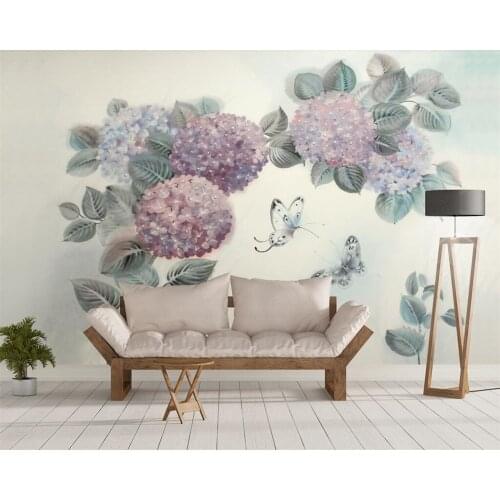 Beibehang Custom-made wallpaper Chinese brush hand-painted flowers and birds butterfly fresh TV background walls 3d wallpaper