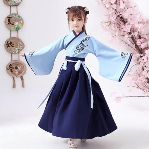 2PCS Han Fu For Boy and Girl Kids Dramaturgic Robe Dress Suit Chinese Traditional Ancient Embroidery Dresses Dande Wear Cosplay