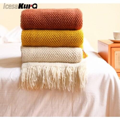 Summer Sofa Blanket Knitted Blanket with Tassel Waffle Blankets Throw Super Soft Bed Cover Decorative Blankets for Beds